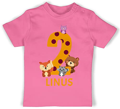 Baby T-Shirt Mädchen Jungen - 2. Geburtstag - Waldtiere - Bär Waschbär Fuchs Eule zum Zweiten - 18/24 Monate - Pink - t-Shirts geburtstagsshirt 2 Tshirt Jahre ich Bin t Shirts Shirt Geburtstags von Geschenk mit Namen personalisiert by Shirtracer