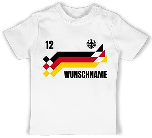 Baby T-Shirt Mädchen Jungen - 2024 Fussball EM Fanartikel - Deutschland Trikot mit Name und Nummer Germany - 3/6 Monate - Weiß - wm fußball Flagge Shirt Europa-Meisterschaft Wunschname Baby-Shirt von Geschenk mit Namen personalisiert by Shirtracer