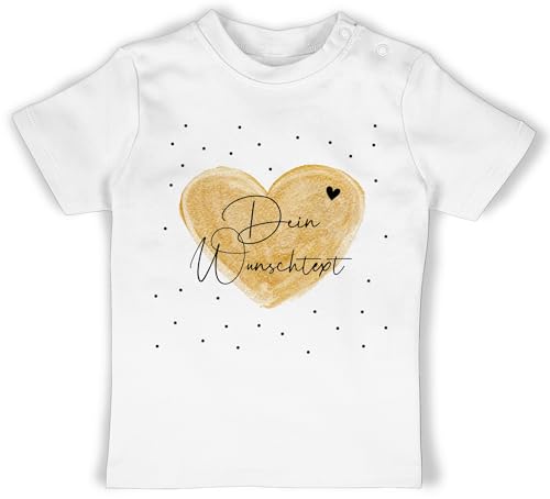 Baby T-Shirt Mädchen Jungen - Aufdruck selbst gestalten - Dein Wunschtext I Geschenk personalisiert Weihnachten I Vatertag I Muttertag I Geburtstag - 6/12 Monate - Weiß - Tshirt Name von Geschenk mit Namen personalisiert by Shirtracer