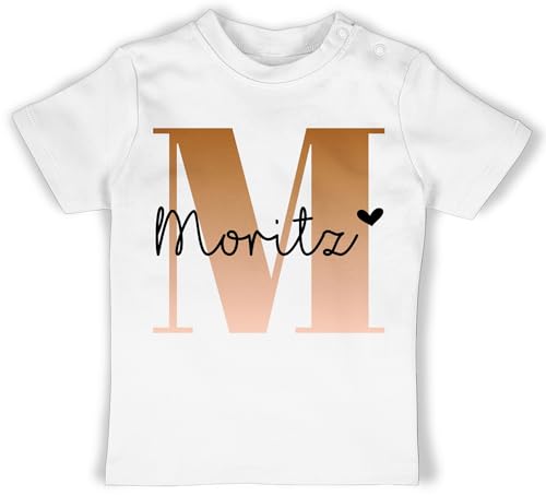 Baby T-Shirt Mädchen Jungen - Bekleidung kreativ - Name und Buchstabe I Geschenk Anfangsbuchstabe - 12/18 Monate - Weiß - personalisierte Babykleidung Buchstaben m Shirt Tshirt Babies with Names von Geschenk mit Namen personalisiert by Shirtracer