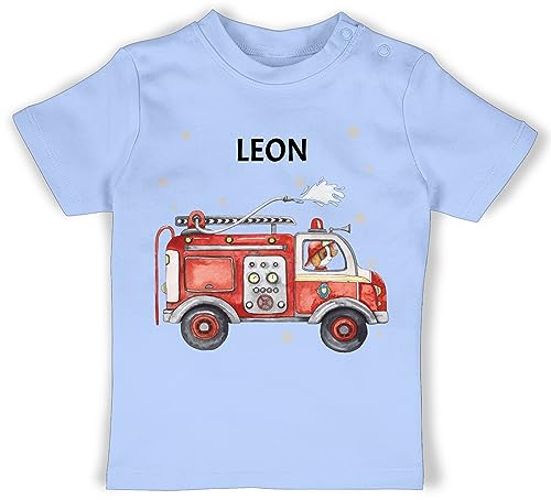 Baby T-Shirt Mädchen Jungen - Feuerwehr Auto Feuerwehrauto 112 Fire Truck Löschfahrzeug - 18/24 Monate - Babyblau - feuerwehrgeschenk Shirt jugendfeuerwehr Tshirt freiwillige Name neugeborenen von Geschenk mit Namen personalisiert by Shirtracer