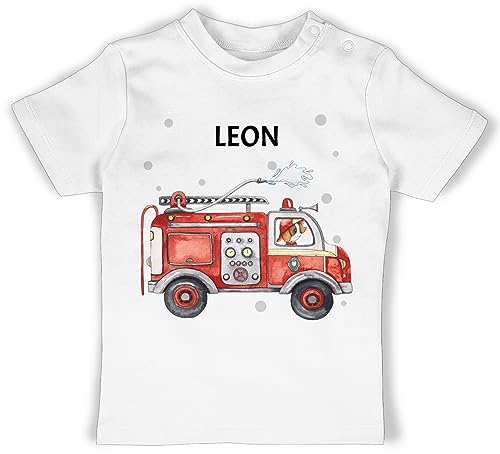 Baby T-Shirt Mädchen Jungen - Feuerwehr Auto Feuerwehrauto 112 Fire Truck Löschfahrzeug - 6/12 Monate - Weiß - Name Shirt und personalisierte personalisiertes für Kind jugendfeuerwehr Kinder von Geschenk mit Namen personalisiert by Shirtracer