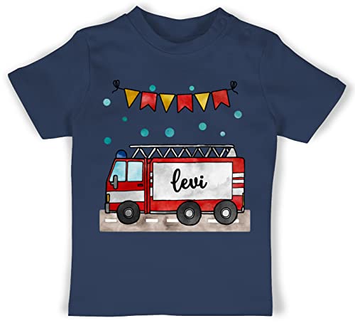 Baby T-Shirt Mädchen Jungen - Feuerwehr - Feuerwehrauto - Geschenk - 12/18 Monate - Navy Blau - personalisierte Name Shirt und Kind Tshirt Geschenke t personalisiertes neugeborenen für freiwillige von Geschenk mit Namen personalisiert by Shirtracer