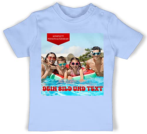 Baby T-Shirt Mädchen Jungen - Geschenk mit eigenem Foto und Text personalisiert I Eigenes Bild I Custom Photo Text - 12/18 Monate - Babyblau - babyt-Shirt designen selbst drucken Pictures Shirt von Geschenk mit Namen personalisiert by Shirtracer