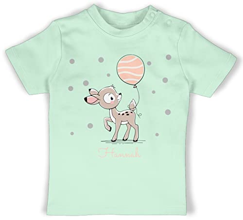 Baby T-Shirt Mädchen Jungen - Tiere - Süßes REH Rehkitz - 12/18 Monate - Mintgrün - Tier rehe Tshirt kleine personalisierte Geschenke Name t Shirt Personalisieren Dino süß Tieren und für von Geschenk mit Namen personalisiert by Shirtracer