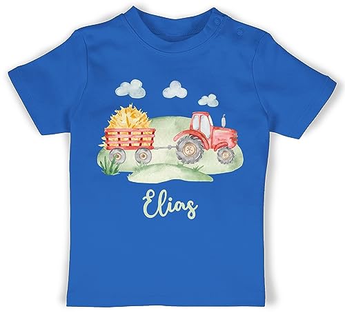 Baby T-Shirt Mädchen Jungen - Traktor Trecker Bauer Schlepper Landwirtschaft Bulldog - 6/12 Monate - Royalblau - für traktorfahrer Name und personalisiertes eigenem Geschenke Fans Motiv Bauern von Geschenk mit Namen personalisiert by Shirtracer