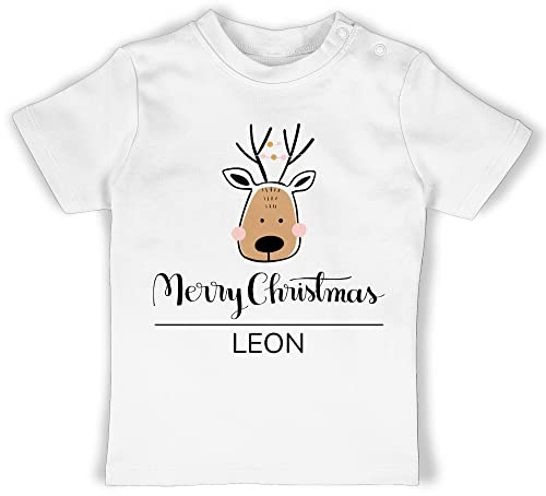 Baby T-Shirt Mädchen Jungen - Weihnachten Geschenke - Scandi Weihnachtstiere Merry Christmas schwarz - 12/18 Monate - Weiß - Shirt Weihnachts t weihnachtliche weinachts Weinachten weihnachtliches von Geschenk mit Namen personalisiert by Shirtracer