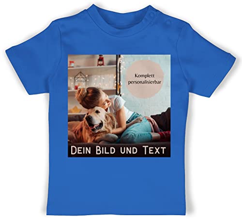 Baby T-Shirt Mädchen Jungen - eigenem - Foto Bild Geschenk - 12/18 Monate - Royalblau - Bedrucken selber Machen Design Your own selbst Drauf drucken Name und bildern einem eigenen Druck eigen von Geschenk mit Namen personalisiert by Shirtracer