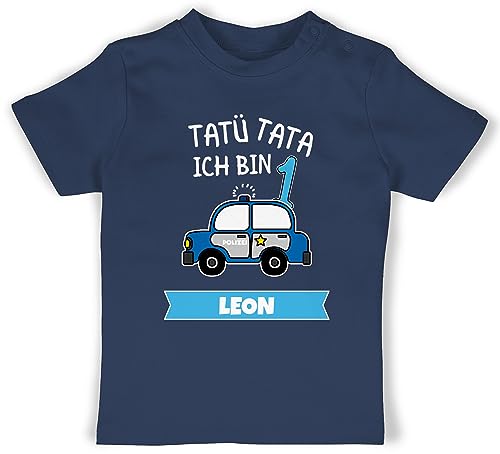 Baby T-Shirt Mädchen Jungen - 1. Geburtstag - Ich Bin 1 Polizei TatüTata ich werde 1 Polizeiauto - 12/18 Monate - Navy Blau - für einjährigen Jahr one Years Old Shirt erster t ersten Klamotten von Geschenk mit Namen personalisiert by Shirtracer