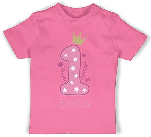 Baby T-Shirt Mädchen Jungen - 1. Geburtstag - Ich Bin EINS - 18/24 Monate - Pink - Shirt 1 Jahr für einjährigen Tshirt geburtstagsshirt 1ter Geschenke Happy Birthday Kindergeburtstag zum von Geschenk mit Namen personalisiert by Shirtracer