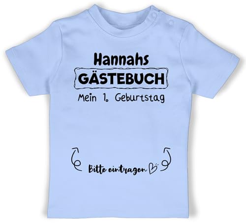 Baby T-Shirt Mädchen Jungen - 1. Geburtstag - Mein Gästebuch Erster Ersten - 12/18 Monate - Babyblau - geburtstagsshirt Junge 1 Jahr personalisierte t Shirt 1.Geburtstag 1st Birthday 1geburtstag von Geschenk mit Namen personalisiert by Shirtracer
