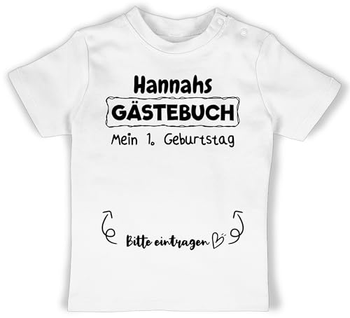 Baby T-Shirt Mädchen Jungen - 1. Geburtstag - Mein Gästebuch Erster Ersten - 6/12 Monate - Weiß - 1 geburstags Outfit one Birthday t Shirts Tshirt Jahr Junge 1.Geburtstag Shirt ich Bin eins von Geschenk mit Namen personalisiert by Shirtracer