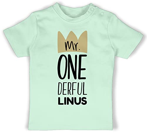 Baby T-Shirt Mädchen Jungen - 1. Geburtstag - Mr Onederful - zum Ersten mit Wunsch Name - 12/18 Monate - Mintgrün - ich Bin Schon 1 First Birthday Boy Outfit erstes Jahr Tshirt von Geschenk mit Namen personalisiert by Shirtracer