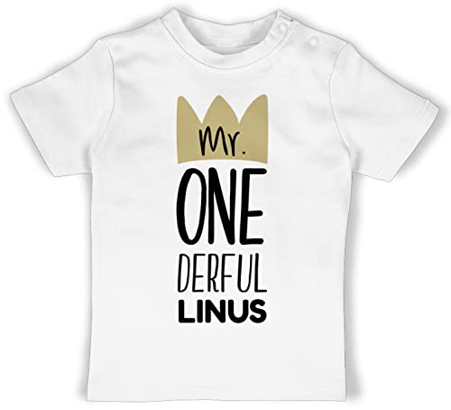 Baby T-Shirt Mädchen Jungen - 1. Geburtstag - Mr Onederful - zum Ersten mit Wunsch Name - 12/18 Monate - Weiß - Bin Schon 1 1st Birthday Outfit Geschenke für 1-jährige Jahr einjährigen ehretag von Geschenk mit Namen personalisiert by Shirtracer