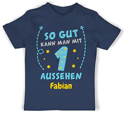 Baby T-Shirt Mädchen Jungen - 1. Geburtstag - So gut kann Man mit 1 Aussehen - 12/18 Monate - Navy Blau - Shirt einjährigen Jahr Outfit für 1-jährigen kinderkleidung ab Geburtstags von Geschenk mit Namen personalisiert by Shirtracer