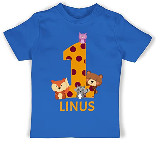 Baby T-Shirt Mädchen Jungen - 1. Geburtstag - Waldtiere - 1 Jahr - 18/24 Monate - Royalblau - erste Tshirt Junge t Shirt Geburtstagskind Geschenke Outfit ich Bin Name Geburtstags Zahlen Jahre von Geschenk mit Namen personalisiert by Shirtracer