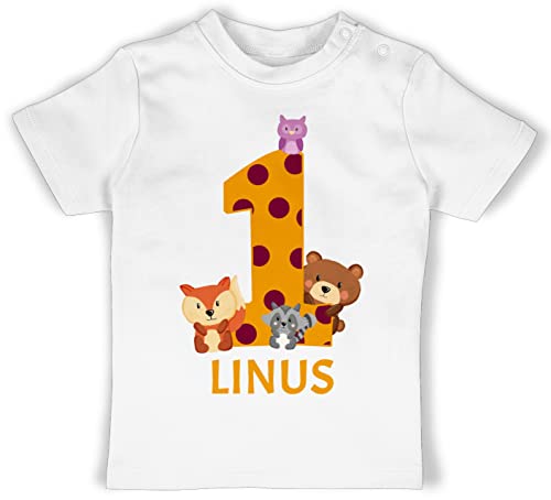 Baby T-Shirt Mädchen Jungen - 1. Geburtstag - Waldtiere - 1 Jahr - 6/12 Monate - Weiß - babyshirt geburtstagstshirt 1st Birthday Outfit einjähriges Junge babyshirts geburtstagsoutfit von Geschenk mit Namen personalisiert by Shirtracer