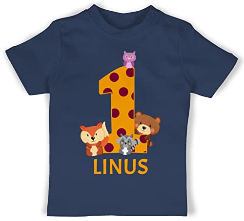 Baby T-Shirt Mädchen Jungen - 1. Geburtstag - Waldtiere - 1 Jahr - 6/12 Monate - Navy Blau - one Birthday Junge t- Shirt 1ter Outfit geburtstagsshirt Geschenke für 1-jährige Maedchen Tshirt t von Geschenk mit Namen personalisiert by Shirtracer