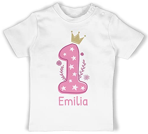 Baby T-Shirt Mädchen Jungen - 1. Geburtstag - Ich Bin EINS - 12/18 Monate - Weiß - 1 Tshirt Jahr für 1-jährigen Shirt t geburtstagsshirt one Years Old jährige Outfit ersten personalisiertes von Geschenk mit Namen personalisiert by Shirtracer