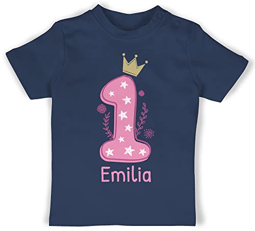 Baby T-Shirt Mädchen Jungen - 1. Geburtstag - Ich Bin EINS - 6/12 Monate - Navy Blau - Kindergeburtstag Geschenke 1 Jahr Tshirt für einjährigen t- Shirt Outfit t erster 1-jährigen t-Shirts Name von Geschenk mit Namen personalisiert by Shirtracer