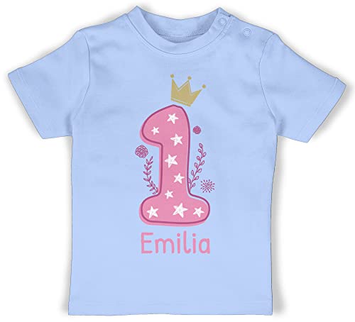 Baby T-Shirt Mädchen Jungen - 1. Geburtstag - Ich Bin EINS - 6/12 Monate - Babyblau - personalisierte Geschenke 1 Jahr Shirt erster 1jahriger Tshirt für Outfit t einjährigen t-Shirts Name von Geschenk mit Namen personalisiert by Shirtracer