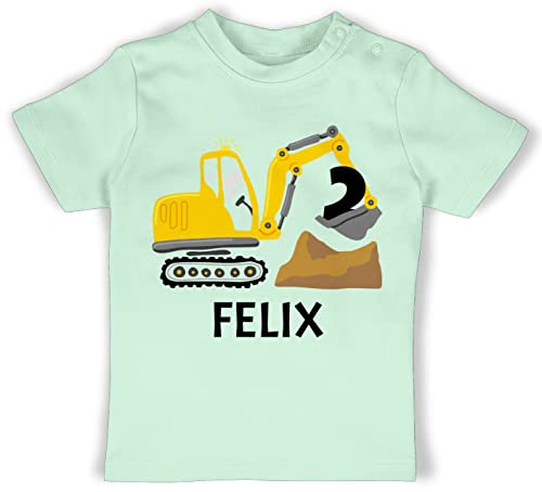 Baby T-Shirt Mädchen Jungen - 2. Geburtstag - Bagger mit Namen zum Zweiten - 18/24 Monate - Mintgrün - Geburtstags Tshirt 2 Jahre Shirt Outfit zweijähriger t geburtstagstshirt Junge Name ich Bin von Geschenk mit Namen personalisiert by Shirtracer