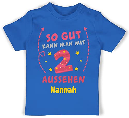 Baby T-Shirt Mädchen Jungen - 2. Geburtstag - So gut kann Man mit 2 Aussehen - bunt wie gemalt - 18/24 Monate - Royalblau - Geburtstags Tshirt Zwei Jahre Shirt geburtstagsshirt Name Oberteil t und von Geschenk mit Namen personalisiert by Shirtracer