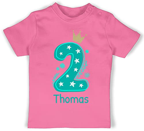 Baby T-Shirt Mädchen Jungen - 2. Geburtstag - Zahl Zwei mit Krone und Name zum Zweiten - 18/24 Monate - Pink - t Shirt Geburtstags Tshirt 2 Jahre geburtstagsshirt für ich Bin Junge von Geschenk mit Namen personalisiert by Shirtracer