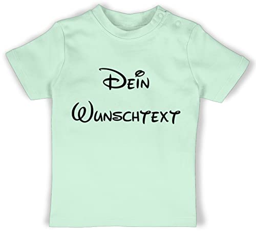 Baby T-Shirt Mädchen Jungen - Aufdruck selbst gestalten - Wunschtext - 12/18 Monate - Mintgrün - persönlichen Text selber Bedrucken Schrift Shirt Personalised Gifts zum beschriften von Geschenk mit Namen personalisiert by Shirtracer