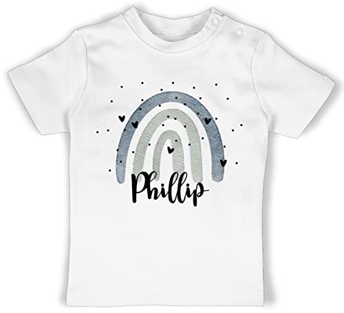 Baby T-Shirt Mädchen Jungen - Boho - Regenbogen Name - 12/18 Monate - Weiß - selbst Bedrucken namens Geschenke chic Bedruckt Kindergarten peronaliertes personalisierte Names Rainbow individuell von Geschenk mit Namen personalisiert by Shirtracer