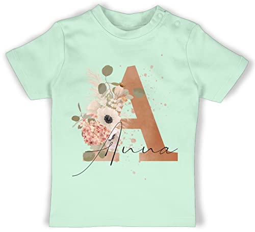 Baby T-Shirt Mädchen Jungen - Bekleidung kreativ Name und - Watercolor Anfangsbuchstabe - 12/18 Monate - Mintgrün - Bedruckt persönliche namens personalierste Geschenke costumized Gift von Geschenk mit Namen personalisiert by Shirtracer