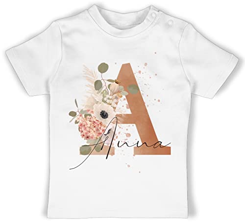 Baby T-Shirt Mädchen Jungen - Bekleidung kreativ Name und - Watercolor Anfangsbuchstabe - 12/18 Monate - Weiß - anpassbare Geschenke costumized customised Personalized Gifts personalisierbare von Geschenk mit Namen personalisiert by Shirtracer