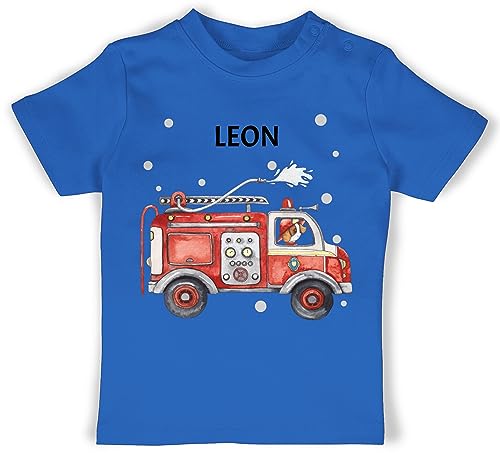 Baby T-Shirt Mädchen Jungen - Feuerwehr Auto Feuerwehrauto 112 Fire Truck Löschfahrzeug - 18/24 Monate - Royalblau - personalisierte Shirt Geschenke Tshirt und personalisiertes Name neugeborenen von Geschenk mit Namen personalisiert by Shirtracer