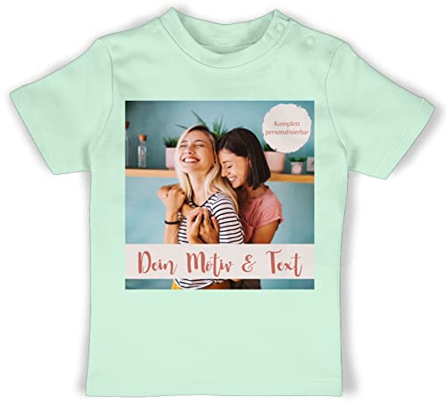 Baby T-Shirt Mädchen Jungen - eigenem - Foto Bild - 6/12 Monate - Mintgrün - Druck drucken Lassen selbst Bedrucken eigene Bilder individueller Aufdruck selber gestalten Fotos von Geschenk mit Namen personalisiert by Shirtracer