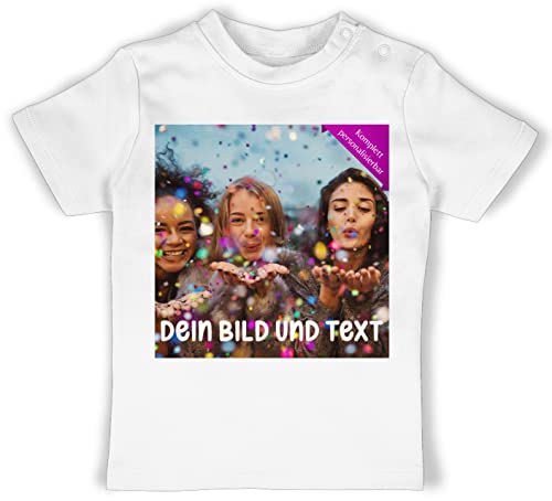 Baby T-Shirt Mädchen Jungen - Foto eigenem Bild - Fotogeschenk - 6/12 Monate - Weiß - selbst gestaltet online Bedrucken personalisierten Druck eigenen Fotos individuell gestaltete selber designen von Geschenk mit Namen personalisiert by Shirtracer