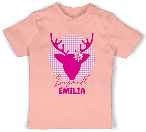 Baby T-Shirt Mädchen Jungen - Kompatibel Oktoberfest - Lausmadl Hirsch - 18/24 Monate - Babyrosa - Tracht edelweiß Shirt Trachten Edelweiss Trachten- bayrisch Volksfest bayrischer Abend von Geschenk mit Namen personalisiert by Shirtracer