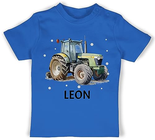 Baby T-Shirt Mädchen Jungen - Traktor - Trecker Name - 12/18 Monate - Royalblau - traktorfahrer Tshirt und Bulldog Fans Geschenke Motiv personalisiertes traktormotiv traktorfans für t Shirts von Geschenk mit Namen personalisiert by Shirtracer