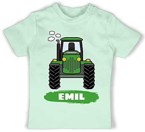 Baby T-Shirt Mädchen Jungen - Traktor Trekker Buldog Schlepper - 18/24 Monate - Mintgrün - Name trecker t Shirt traktormotiv Tshirt Landwirt Shirts Tractors für traktorfans Bauern Geschenke Fans von Geschenk mit Namen personalisiert by Shirtracer