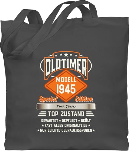 Baumwolltasche - 80. Geburtstag - Oldtimer Special Vintage 1945 - Name - Retro Look zum Achtzigsten - Unisize - Dunkelgrau - für herrn personalisierte geschenke 80 1943 tasche herren 80.jahre 1944 von Geschenk mit Namen personalisiert by Shirtracer