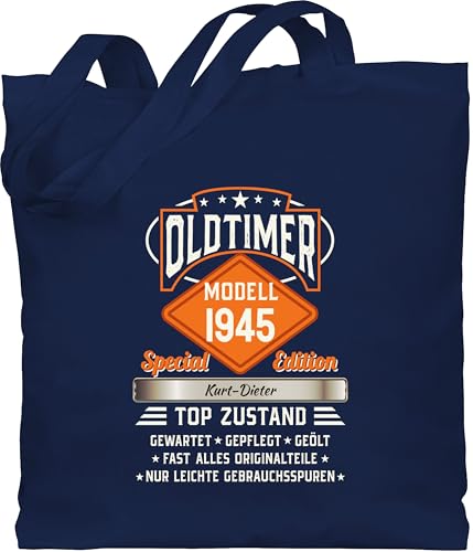 Baumwolltasche - 80. Geburtstag - Oldtimer Special Vintage 1945 - Name - Retro Look zum Achtzigsten - Unisize - Navy Blau - für herrn personalisierte geschenke 80 1943 tasche herren 80.jahre 1944 von Geschenk mit Namen personalisiert by Shirtracer