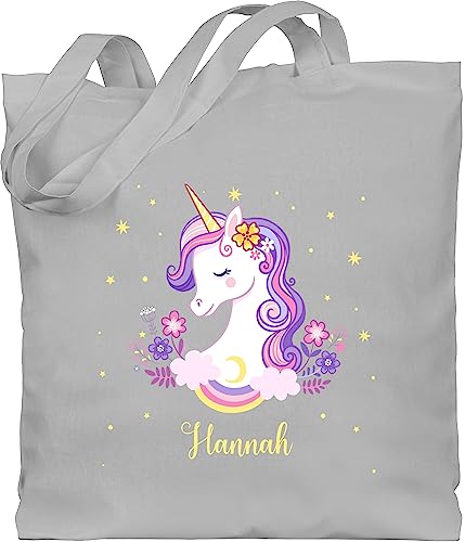 Baumwolltasche - Einhorn Unicorn - Unisize - Hellgrau - personalisierte tasche mädchen jutebeutel kindergarten einhörner turnsackerl beutel name stoffbeutel wechselkleidung unicorns einschulung von Geschenk mit Namen personalisiert by Shirtracer