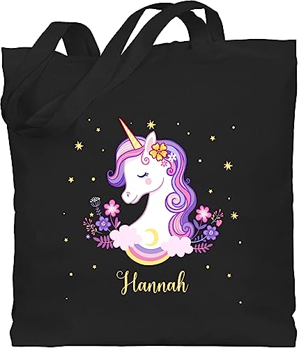 Baumwolltasche - Einhorn Unicorn - Unisize - Schwarz - personalisierte tasche mädchen jutebeutel kindergarten einhörner turnsackerl beutel name stoffbeutel wechselkleidung unicorns einschulung von Geschenk mit Namen personalisiert by Shirtracer