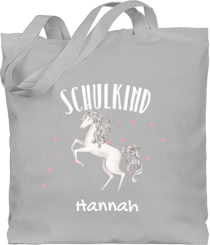 Baumwolltasche - Einschulung Turnbeutel - Schulkind Pferd Pferdemädchen Schulanfang - Unisize - Hellgrau - schultasche erste klasse schulanfänger pferde tasche taschen für schule von Geschenk mit Namen personalisiert by Shirtracer