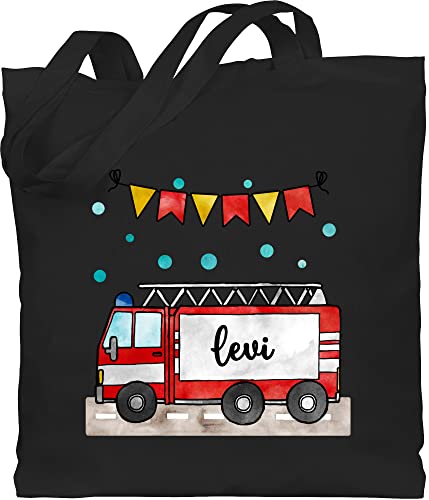 Baumwolltasche - Feuerwehrauto Motiv I Leiterwagen Geschenk Feuerwehr I Löschzug - Unisize - Schwarz - personalisierter jutebeutel kinder kita tasche jungen jugendfeuerwehr name beutel von Geschenk mit Namen personalisiert by Shirtracer