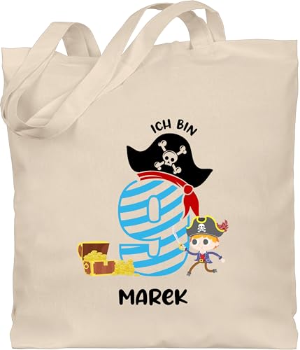 Baumwolltasche - Ich bin 9 Pirat mit Name Piratenabenteuer Neunter Kindergeburtstag Piratenmotto 9er Geburtstag Piratenparty Piratenstil 9. Geburtstag Piratenmotiv - Unisize - Naturweiß von Geschenk mit Namen personalisiert by Shirtracer