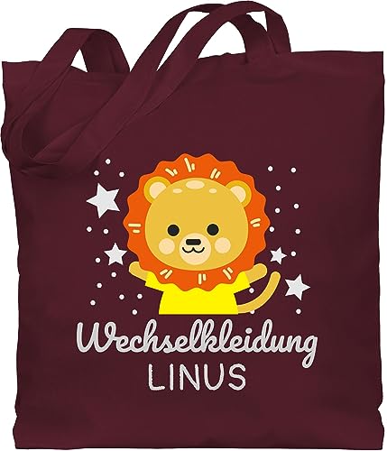 Baumwolltasche - Kita Beutel Wechselsachen Jungen - Wechselkleidung Löwe - Unisize - Bordeauxrot - personalisierter stoffbeutel kinder wechselbeutel personalisierte löwen jutebeutel junge von Geschenk mit Namen personalisiert by Shirtracer
