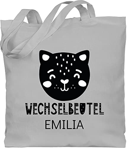 Baumwolltasche - Kita Beutel Wechselsachen Mädchen - Wechselbeutel mit Katze - Unisize - Hellgrau - kinder wechseltasche kindergarten personalisierte stoffbeutel wechselkleidung wäschbeutel von Geschenk mit Namen personalisiert by Shirtracer
