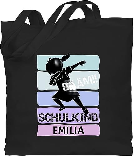 Baumwolltasche - Schulanfang Einschulung Turnbeutel - BÄÄM!! Schulkind Mädchen - Unisize - Schwarz - schultasche erste klasse schulanfänger name tasche taschen für schule einschulung-schulkind von Geschenk mit Namen personalisiert by Shirtracer