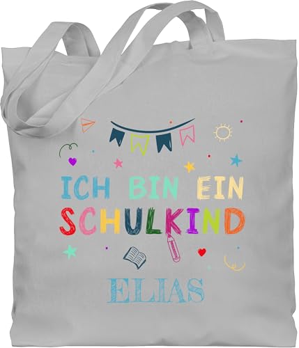 Baumwolltasche - Schulanfang Einschulung Turnbeutel - Ich bin ein Schulkind - Unisize - Hellgrau - geschenkbeutel schultasche erste klasse schulanfänger first day of school stoffbeutel tasche von Geschenk mit Namen personalisiert by Shirtracer