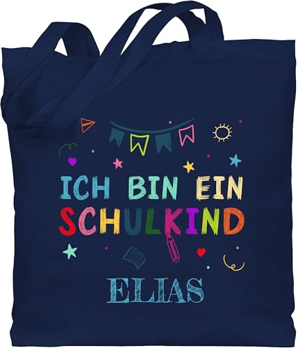 Baumwolltasche - Schulanfang Einschulung Turnbeutel - Ich bin ein Schulkind - Unisize - Navy Blau - geschenkbeutel schultasche erste klasse schulanfänger first day of school stoffbeutel tasche von Geschenk mit Namen personalisiert by Shirtracer
